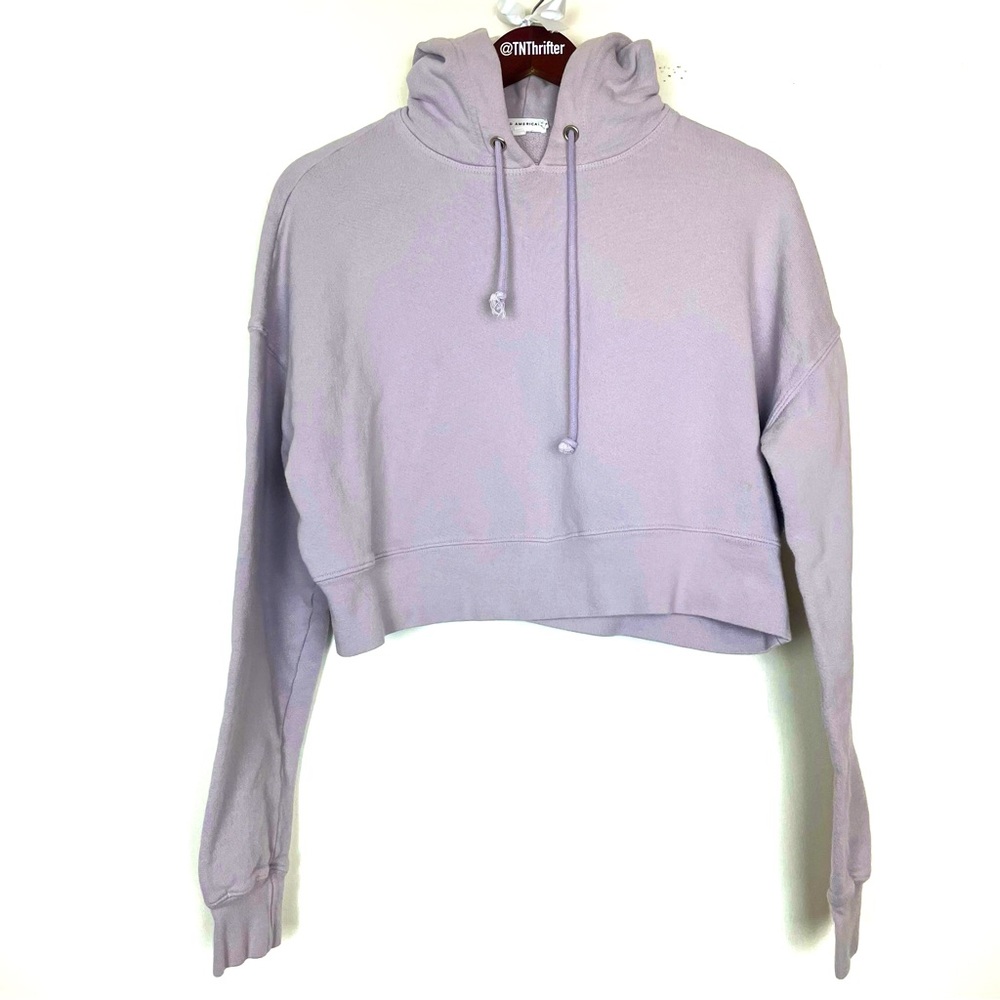 Good American Womens Cropped and Cool Pullover Hoodie Lavender Size 2 Athleisure